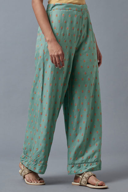 W for Woman Aqua Blue Floral Printed Parallel Pants