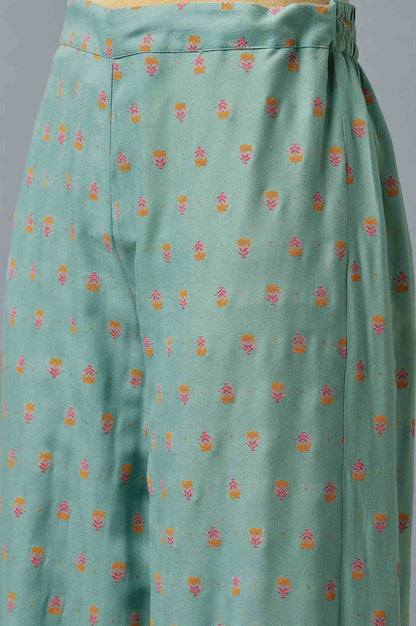 W for Woman Aqua Blue Floral Printed Parallel Pants