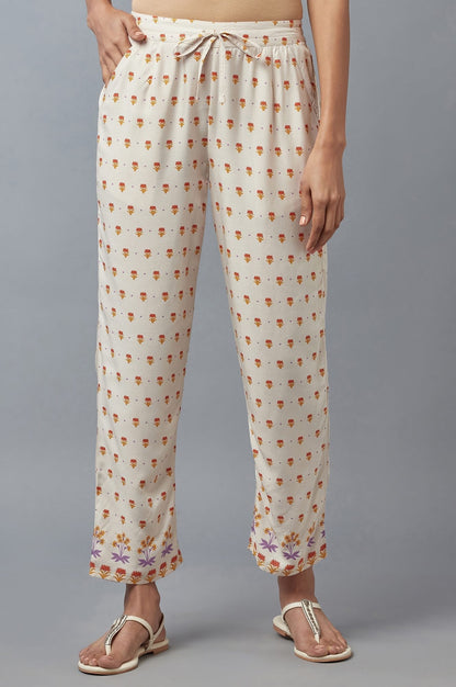 W for Woman Off-White Floral Printed Straight Pants
