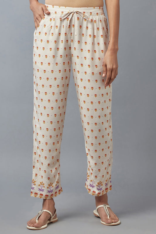 W for Woman Off-White Floral Printed Straight Pants
