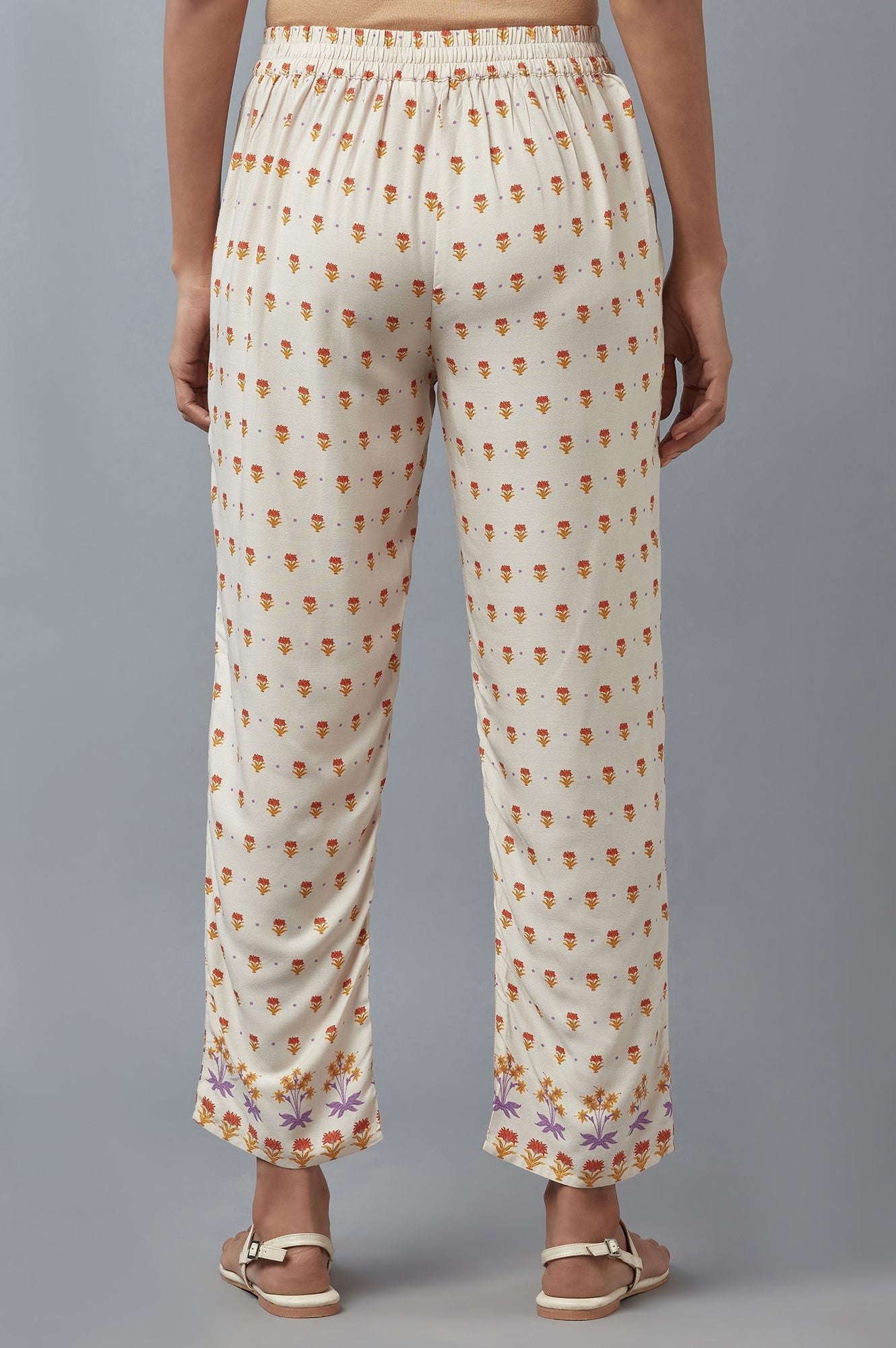 W for Woman Off-White Floral Printed Straight Pants