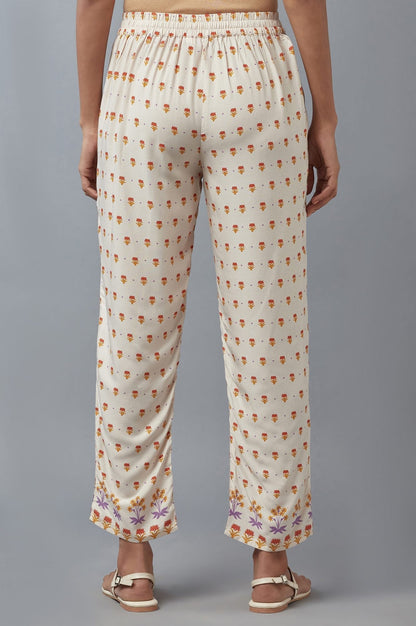 W for Woman Off-White Floral Printed Straight Pants