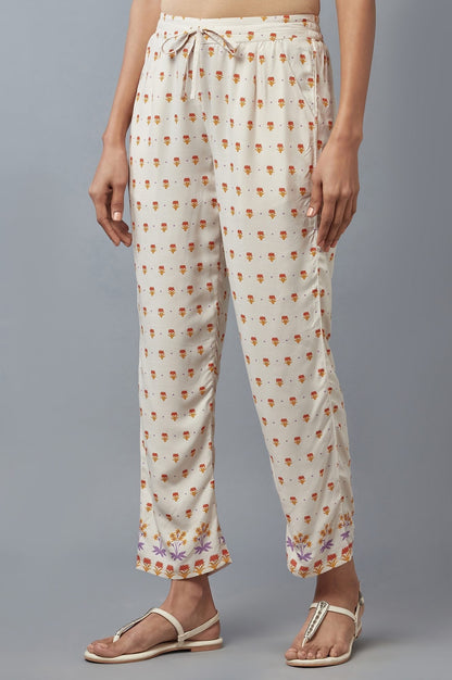 W for Woman Off-White Floral Printed Straight Pants
