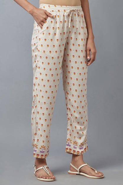 W for Woman Off-White Floral Printed Straight Pants