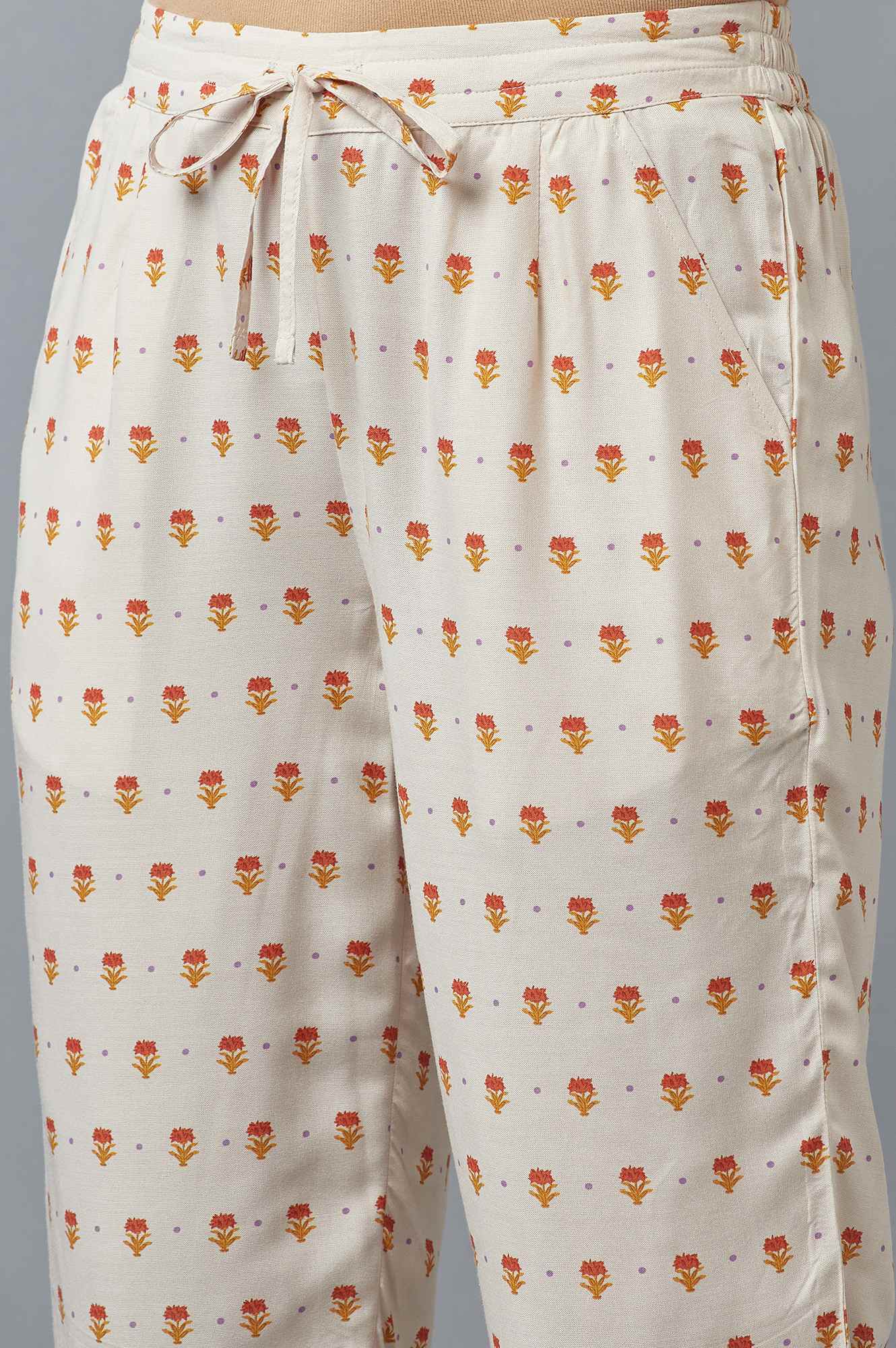 W for Woman Off-White Floral Printed Straight Pants