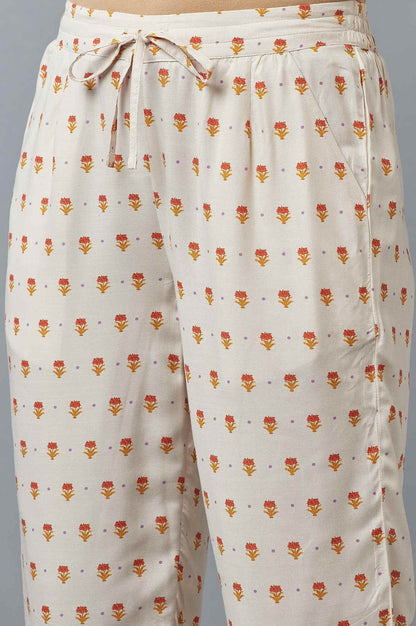 W for Woman Off-White Floral Printed Straight Pants