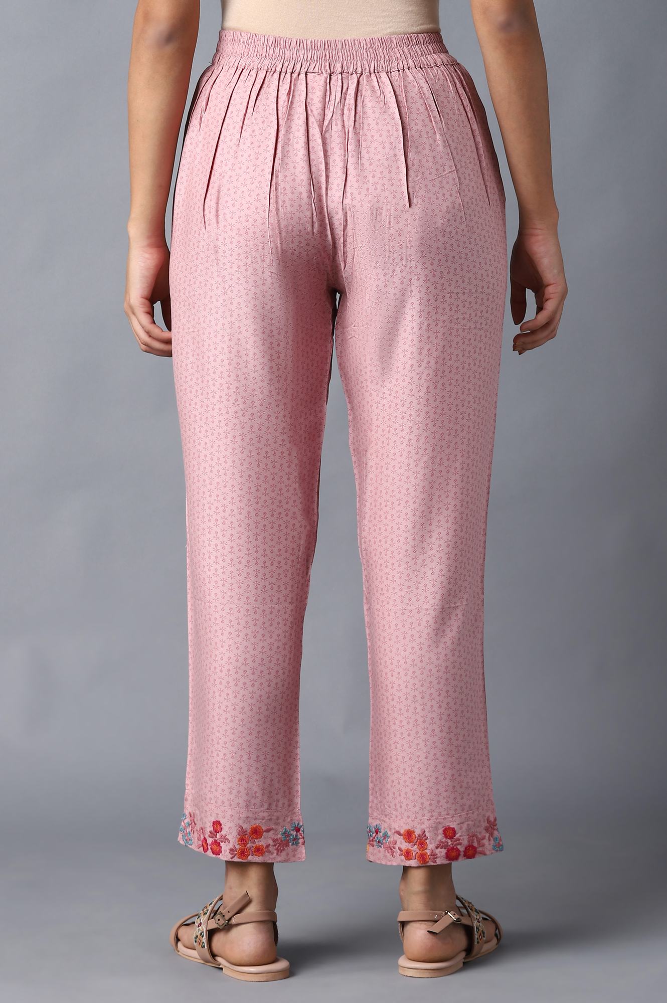 W for Woman Nectar Pink Floral Printed Straight Pants