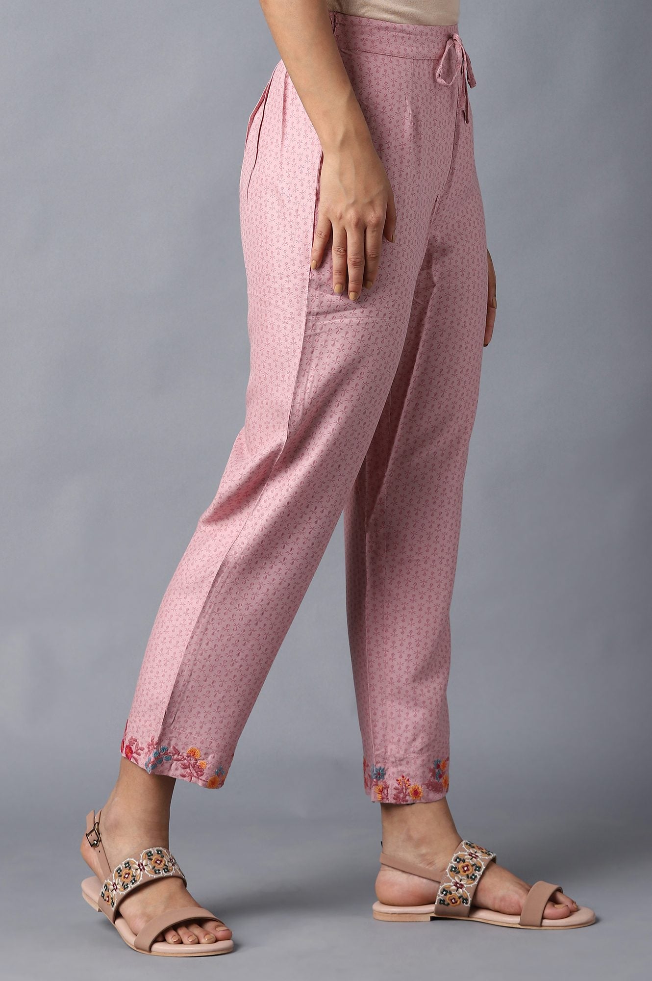 W for Woman Nectar Pink Floral Printed Straight Pants