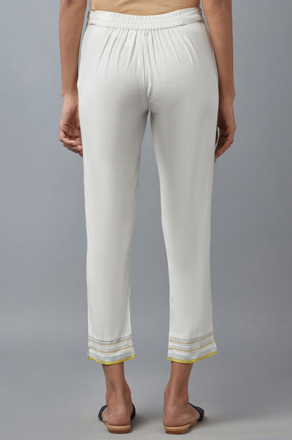 W for Woman White Cotton Flax Solid Slim Pants