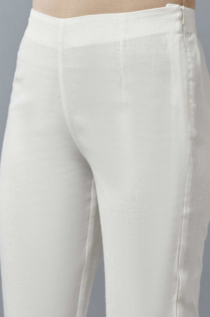 W for Woman White Cotton Flax Solid Slim Pants