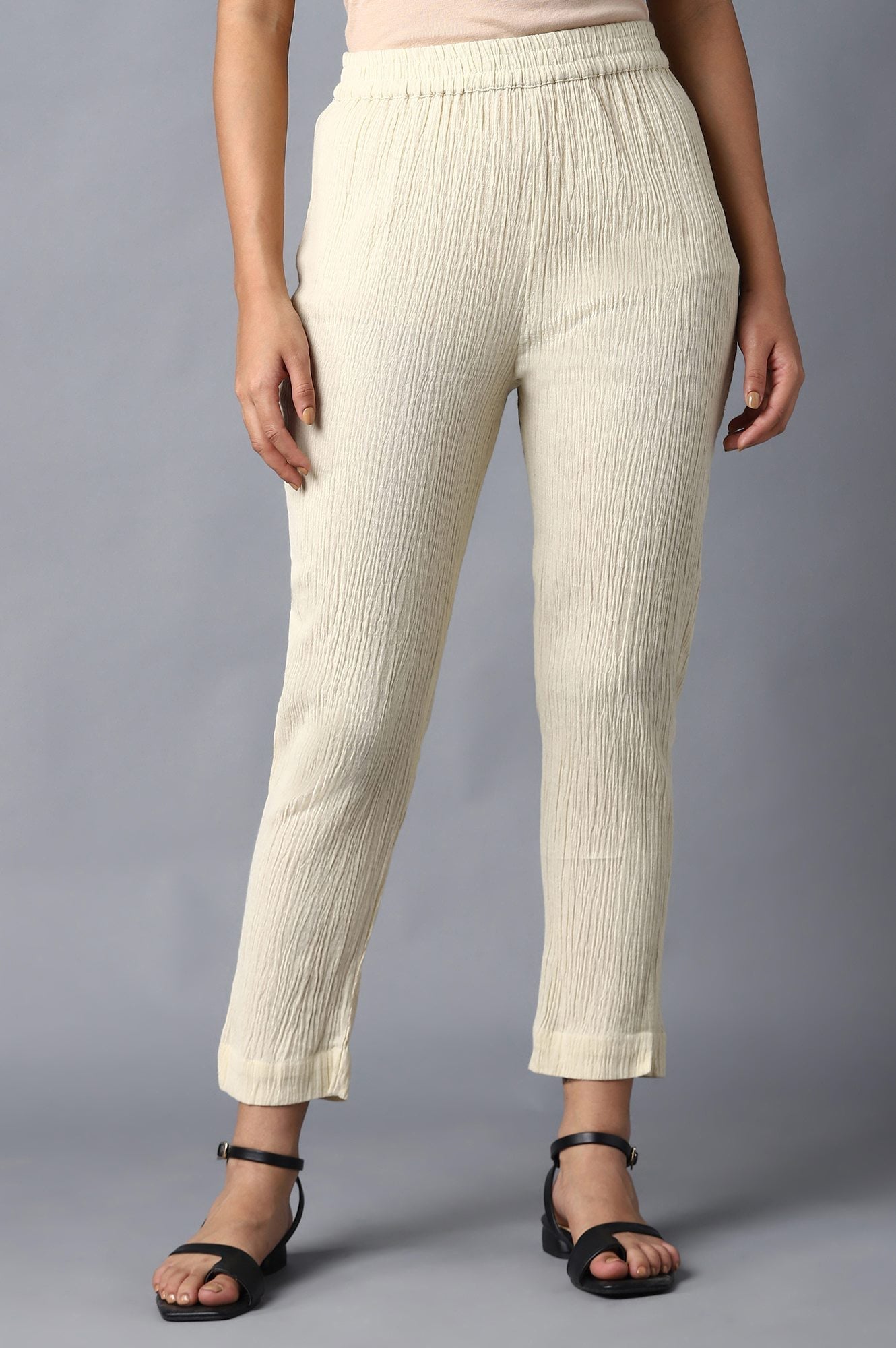 W for Woman Cream Slim Pants With Full Elastication
