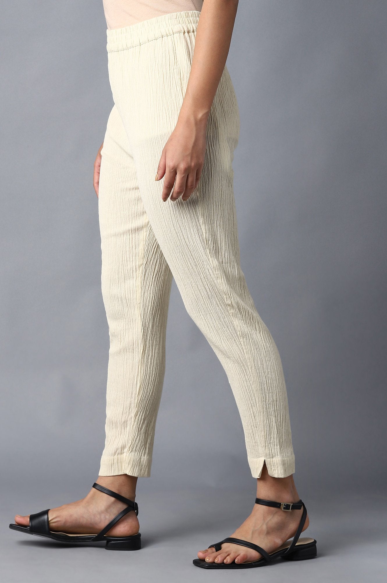 W for Woman Cream Slim Pants With Full Elastication