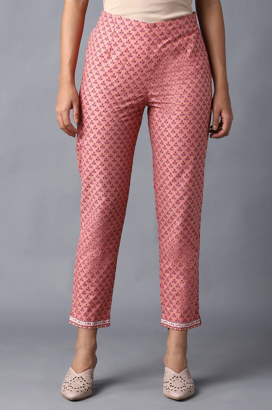 W for Woman Peach Floral Printed Cotton Slim Pants