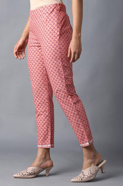 W for Woman Peach Floral Printed Cotton Slim Pants