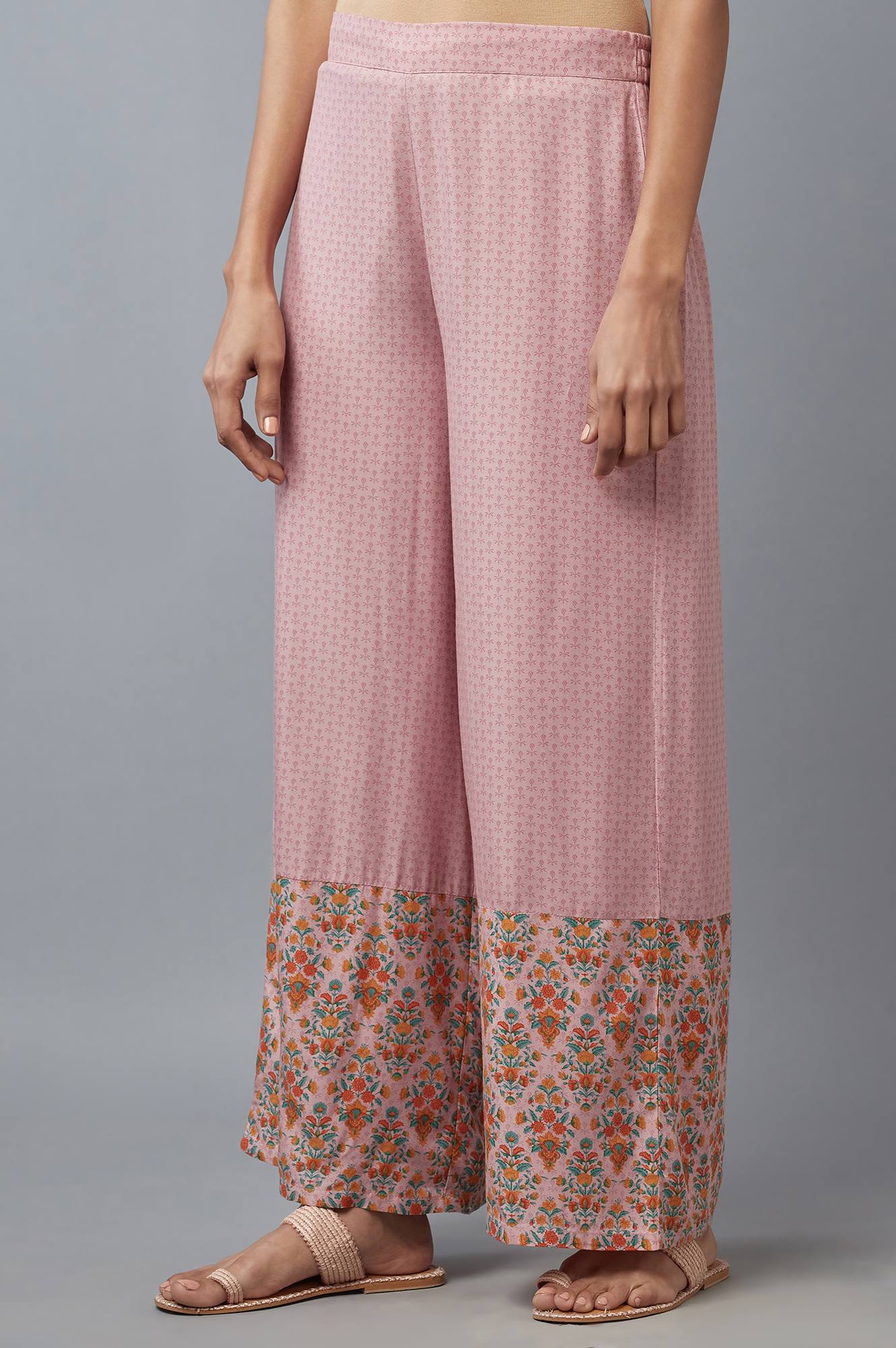W for Woman Nectar Pink Floral Printed Parallel Pants