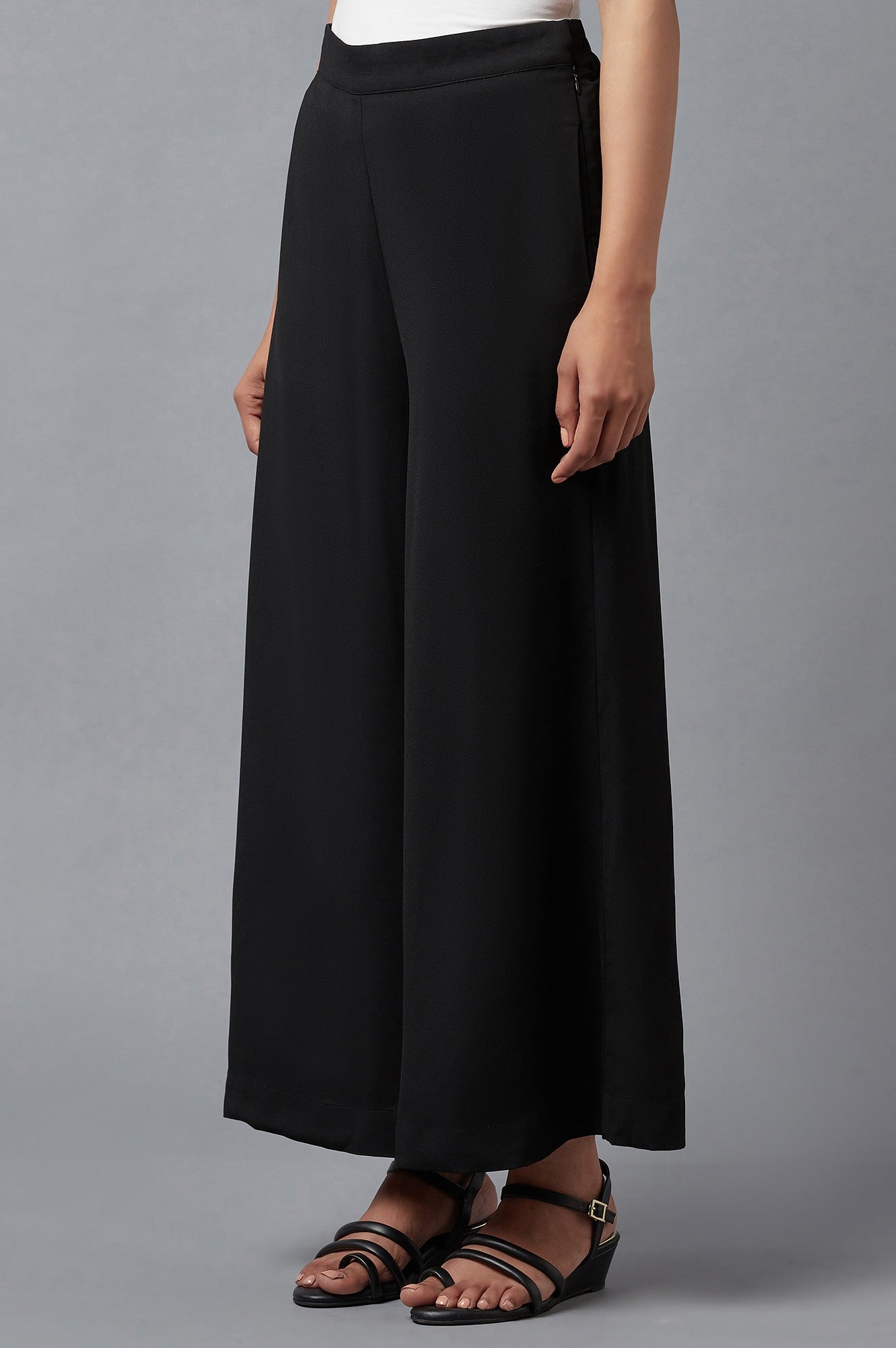 W for Woman Black Wide Leg Moss Flared Pants