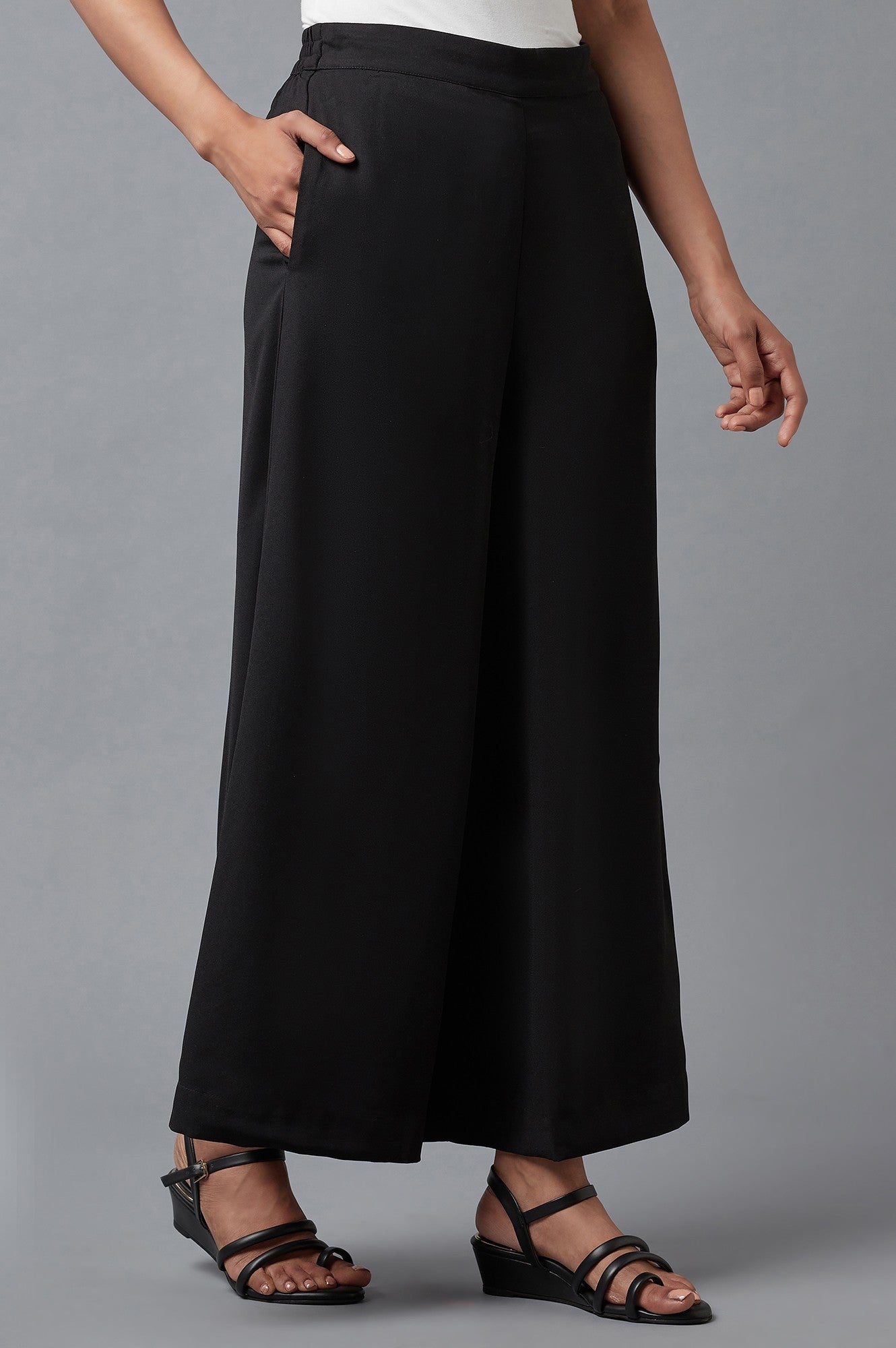 W for Woman Black Wide Leg Moss Flared Pants