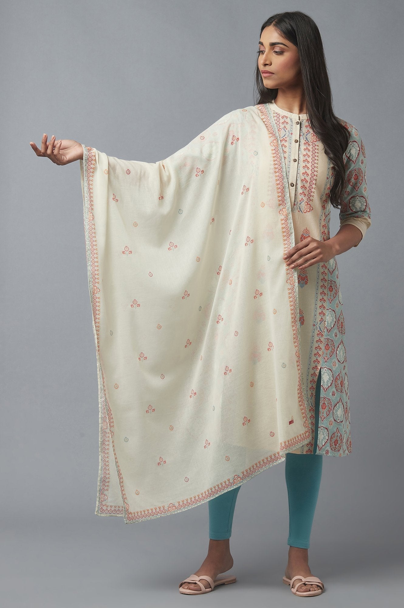 W for Woman Ecru Printed Dupatte