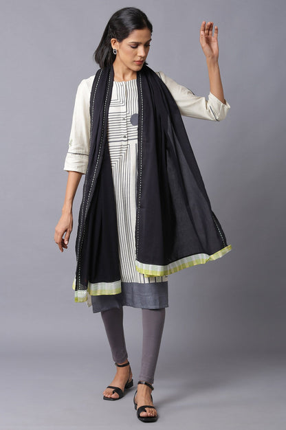 W for Woman Black Cotton Dupatta With Printed Border
