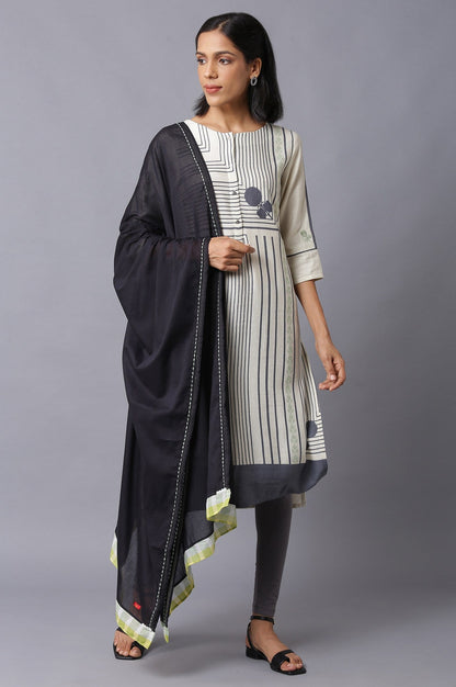 W for Woman Black Cotton Dupatta With Printed Border