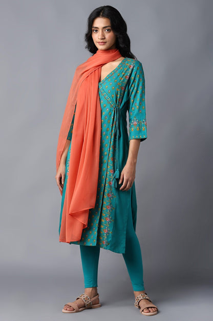 W for Woman Orange Crinkled Chiffon Solid Dupatta