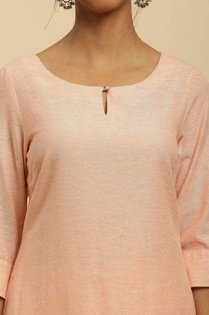 W for Woman Orange Round Neck Kurta And Slim Pants Set