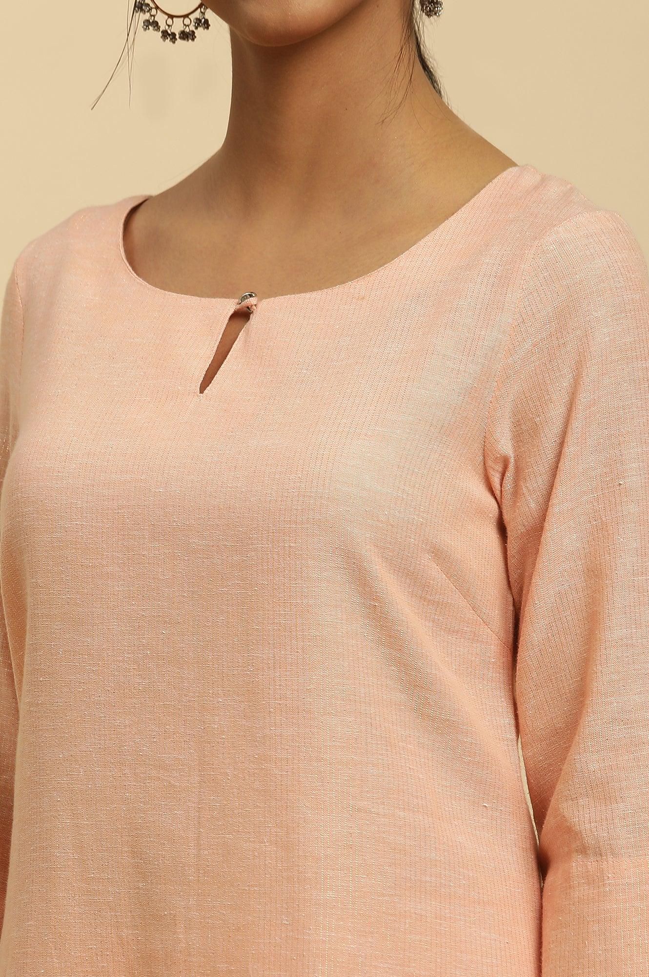 W for Woman Orange Round Neck Kurta And Slim Pants Set
