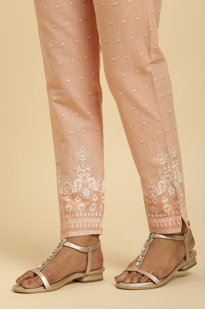 W for Woman Orange Round Neck Kurta And Slim Pants Set