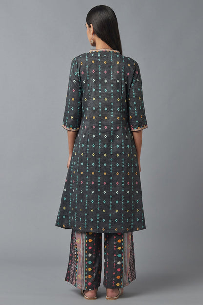 W for Woman Grey Printed kurta with Parallel Pants