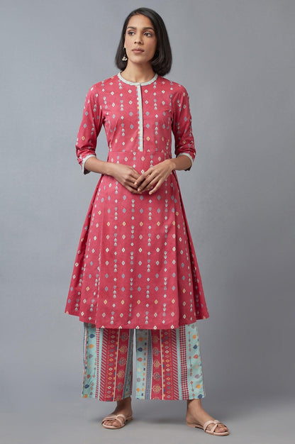 W for Woman Pink Printed kurta with Parallel Pants