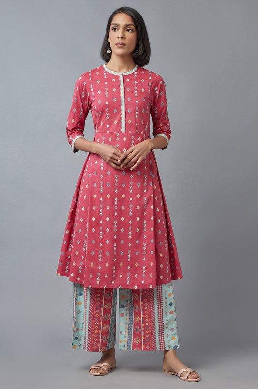 W for Woman Pink Printed kurta with Parallel Pants