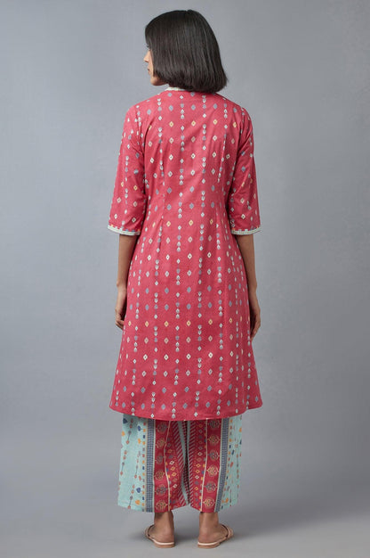 W for Woman Pink Printed kurta with Parallel Pants