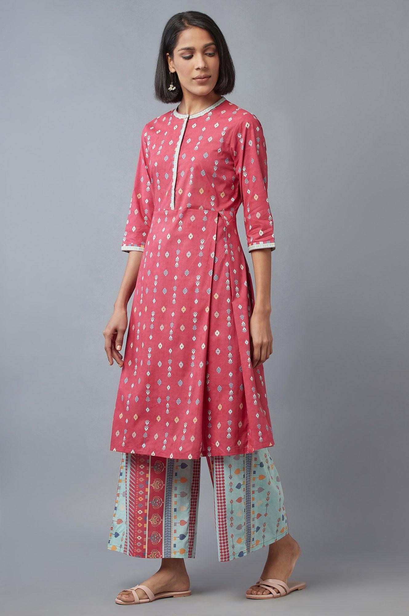 W for Woman Pink Printed kurta with Parallel Pants