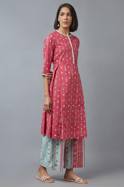 W for Woman Pink Printed kurta with Parallel Pants