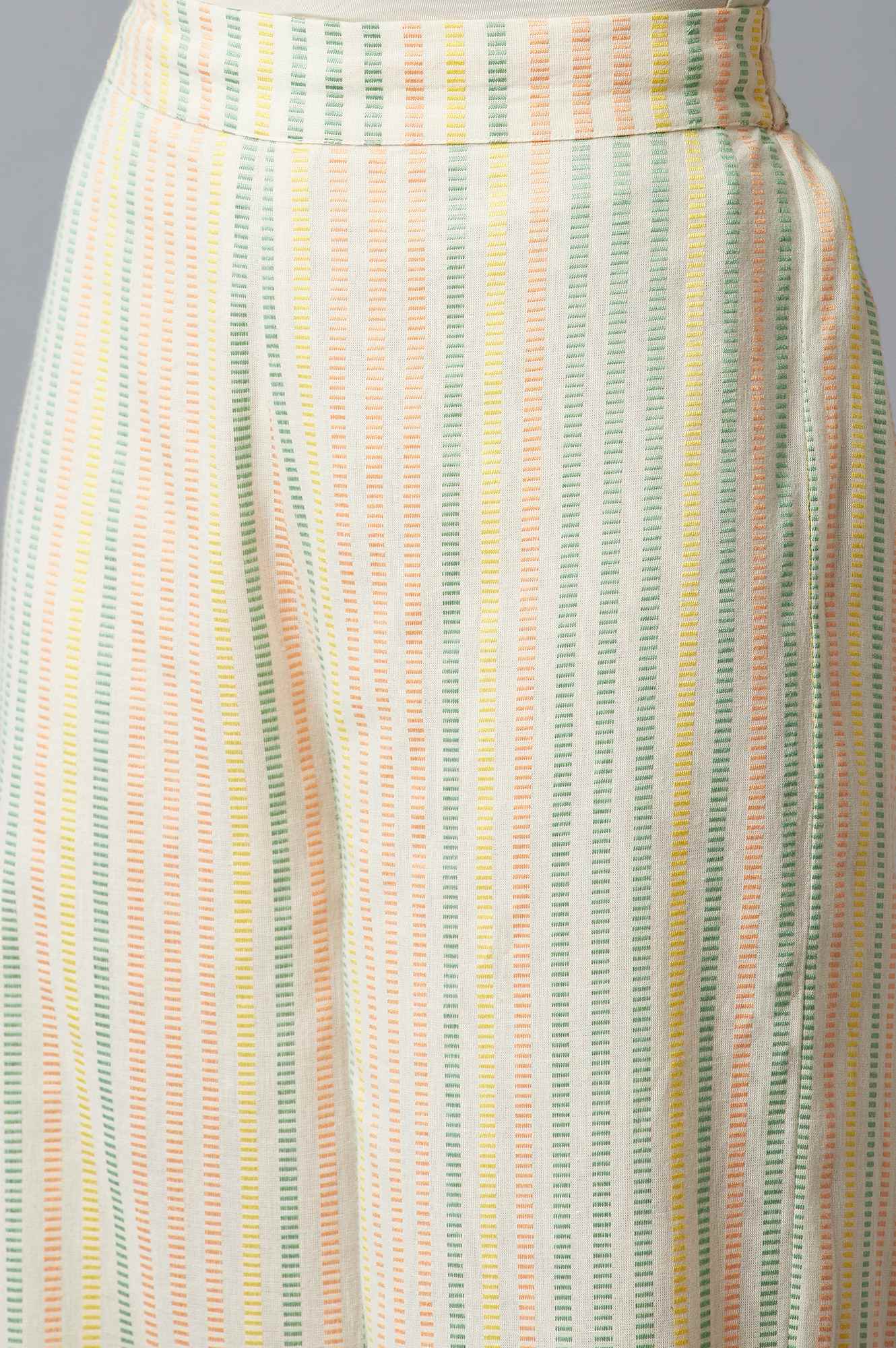 W for Woman Light Yellow Dobby Straight kurta With Parallel Pants And Ecru Dupatta