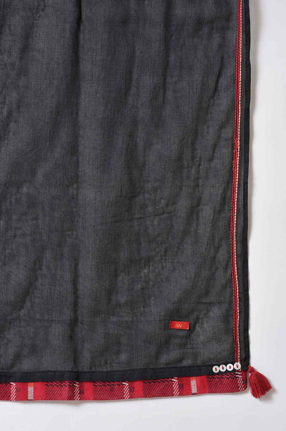 W for Woman Red Dobby kurta In Round Neck With Black Slim Pants And Dupatta