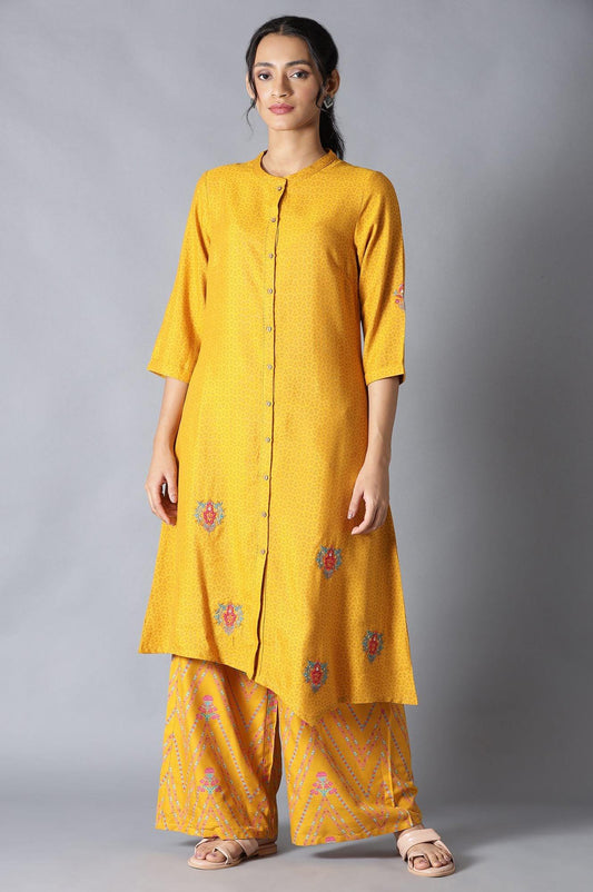 W for Woman Yellow Embroidered kurta And Parallel Pants Set