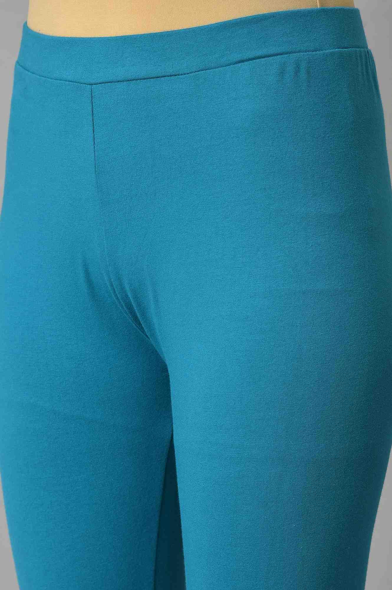 W for Woman Teal Blue Saree Style kurta With Tights