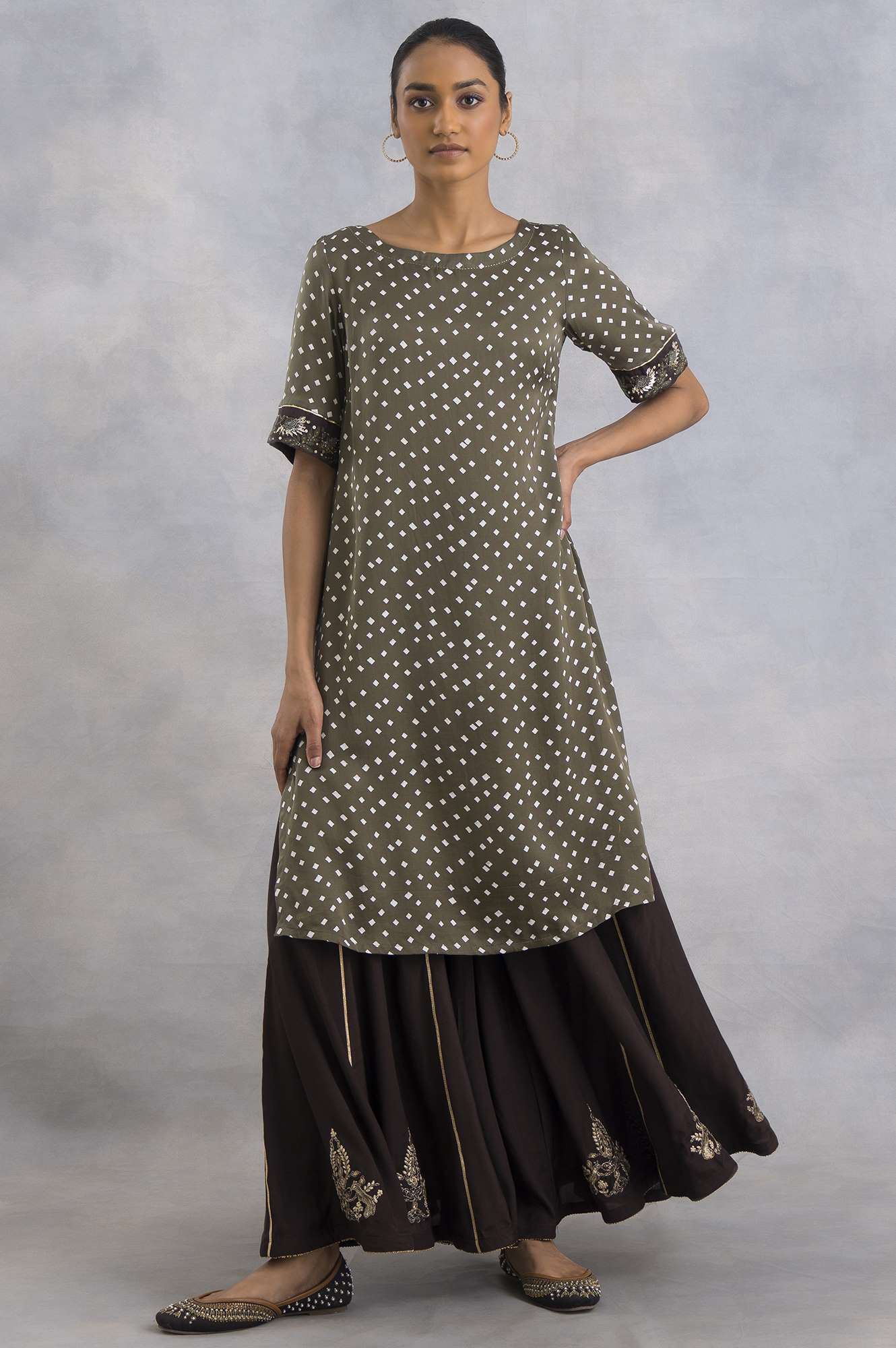 W for Woman Olive Green Bandhej Print kurta