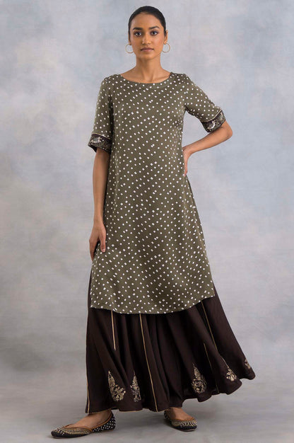 W for Woman Olive Green Bandhej Print kurta