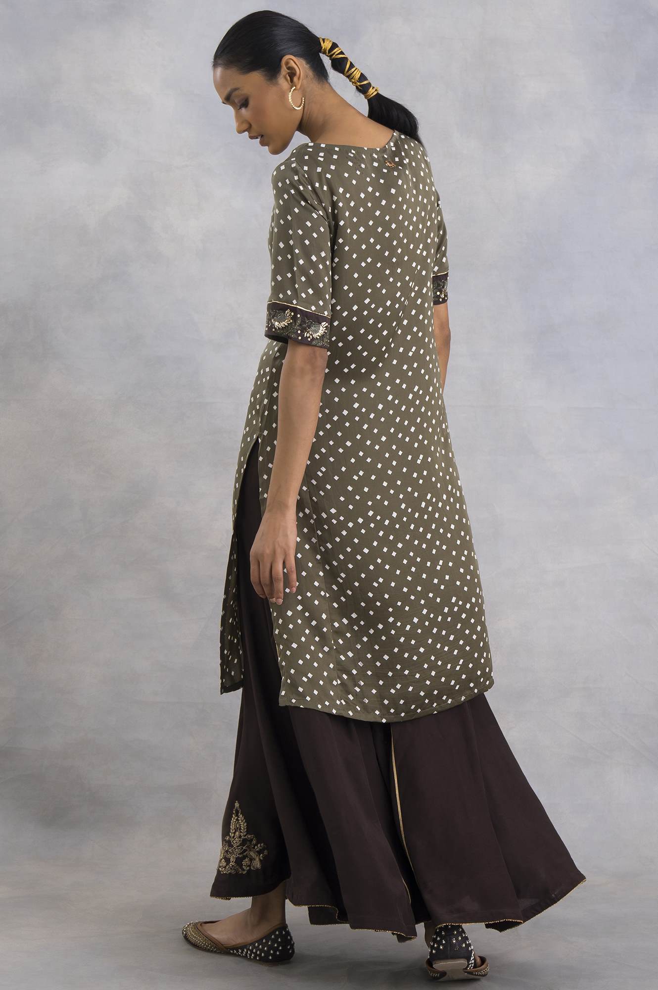 W for Woman Olive Green Bandhej Print kurta