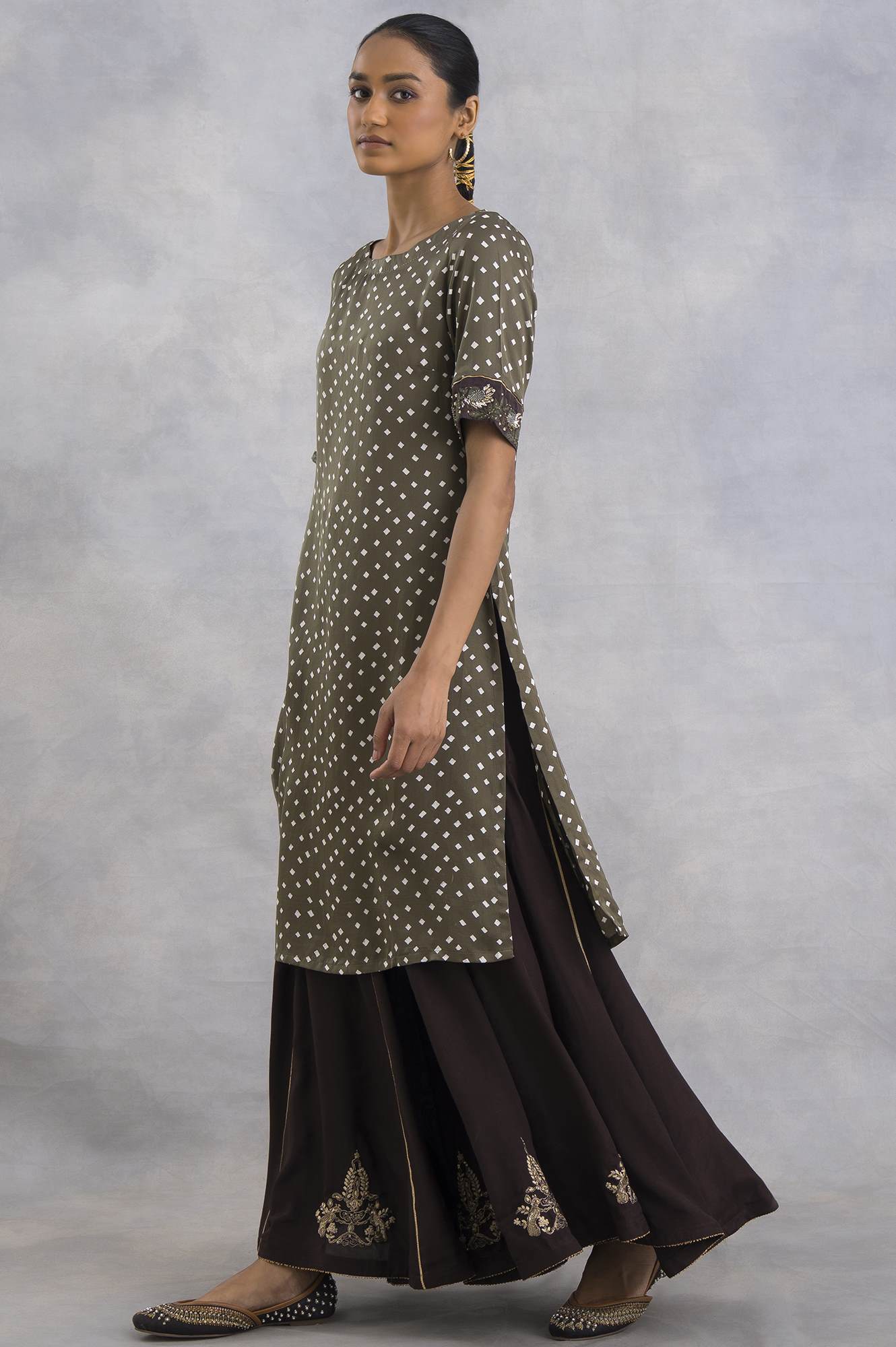 W for Woman Olive Green Bandhej Print kurta