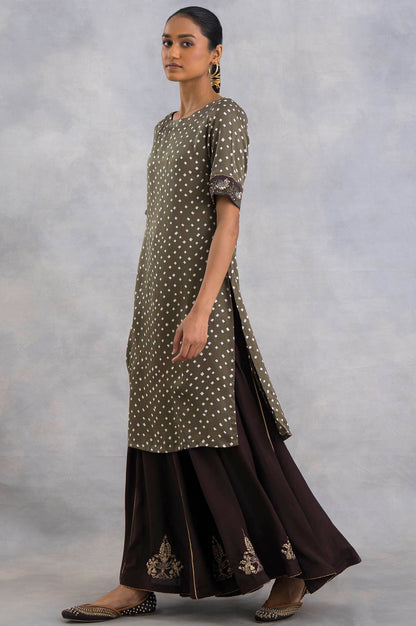 W for Woman Olive Green Bandhej Print kurta