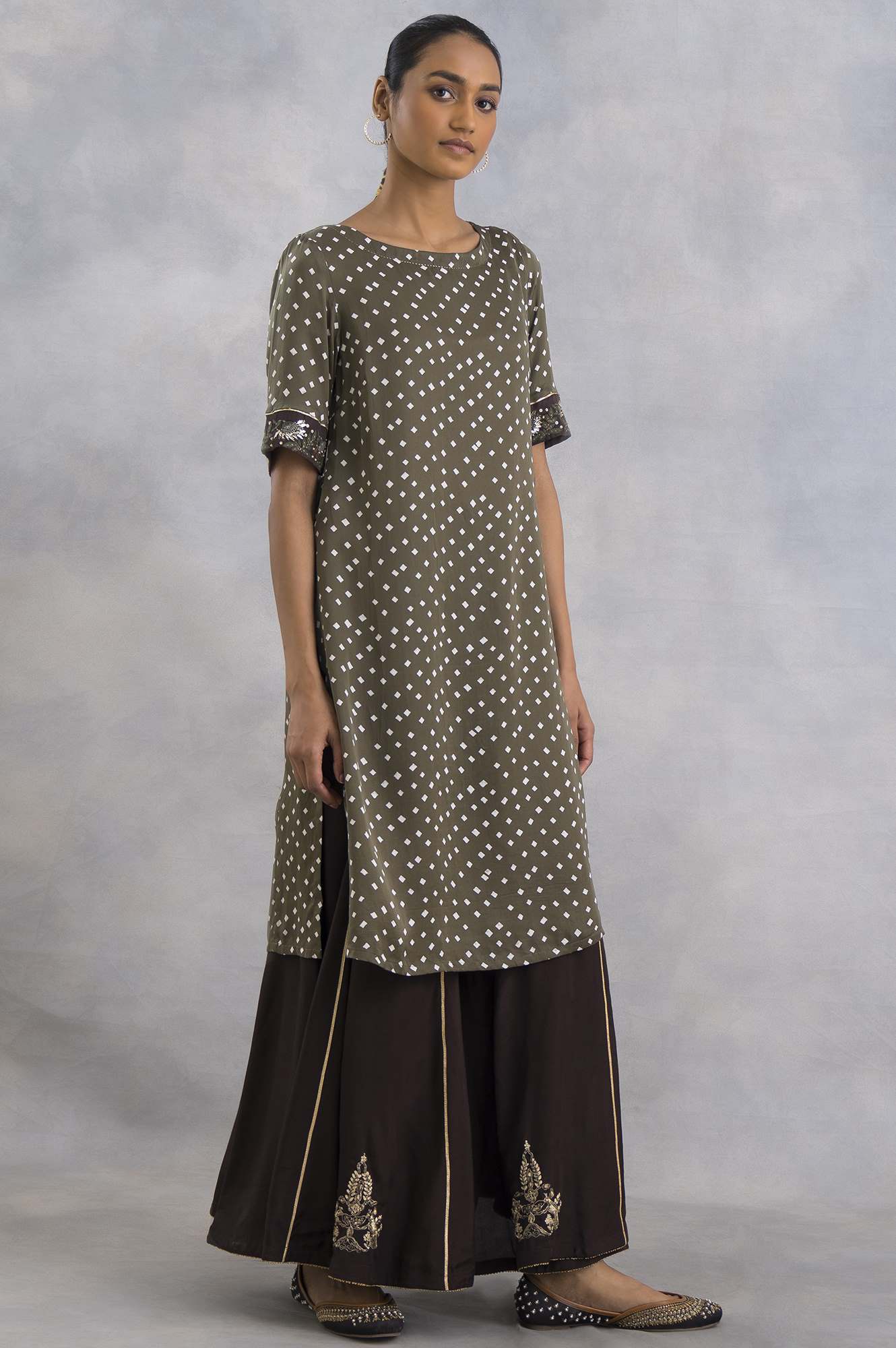 W for Woman Olive Green Bandhej Print kurta