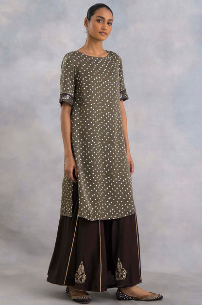 W for Woman Olive Green Bandhej Print kurta