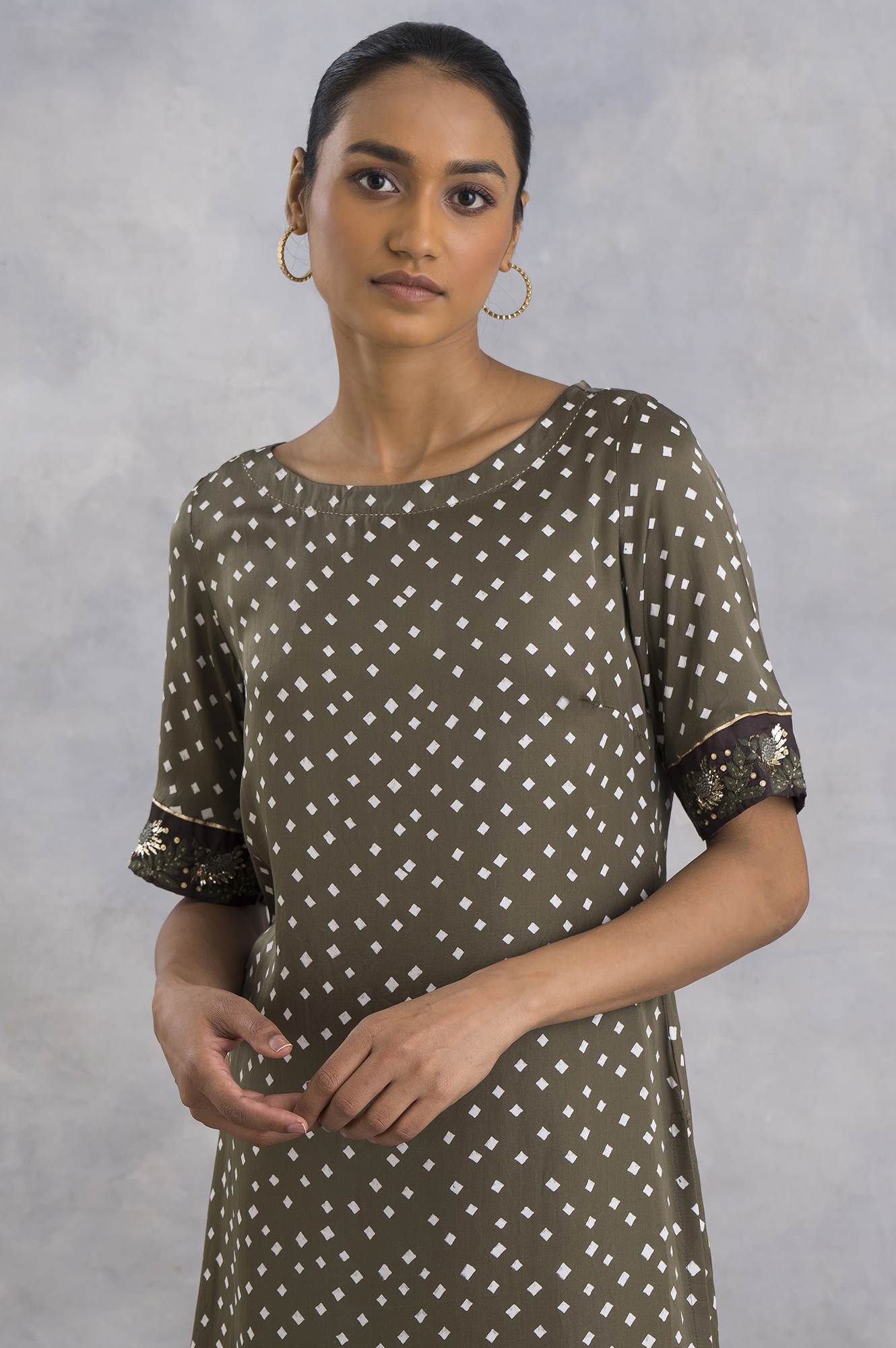 W for Woman Olive Green Bandhej Print kurta