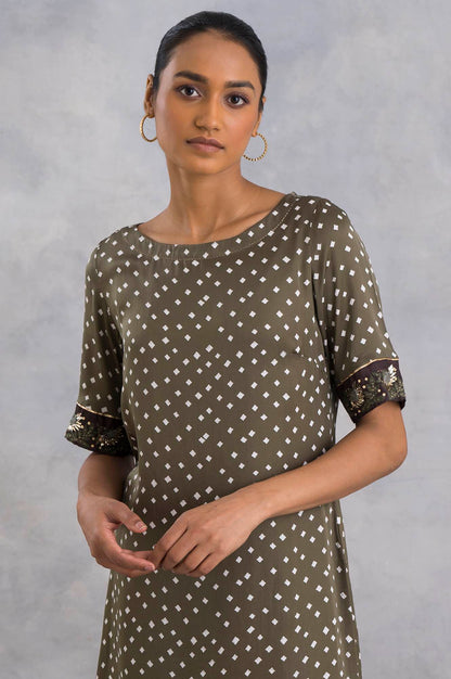 W for Woman Olive Green Bandhej Print kurta