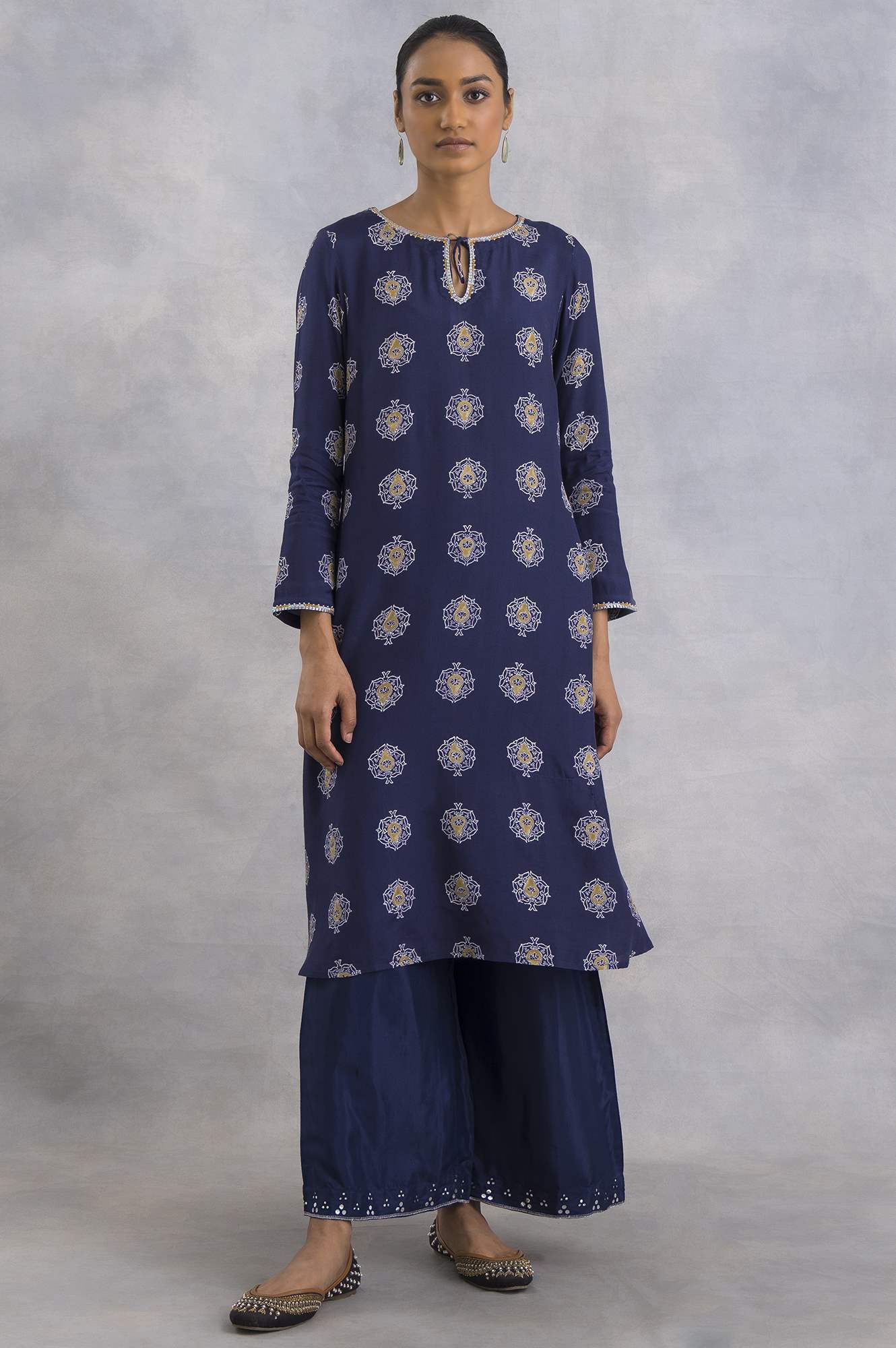 W for Woman Purple A-Line Hand Block Print kurta