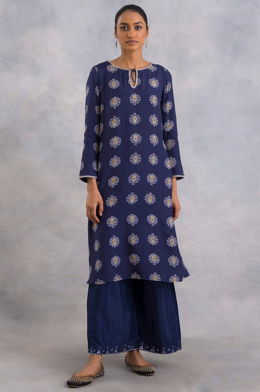 W for Woman Purple A-Line Hand Block Print kurta