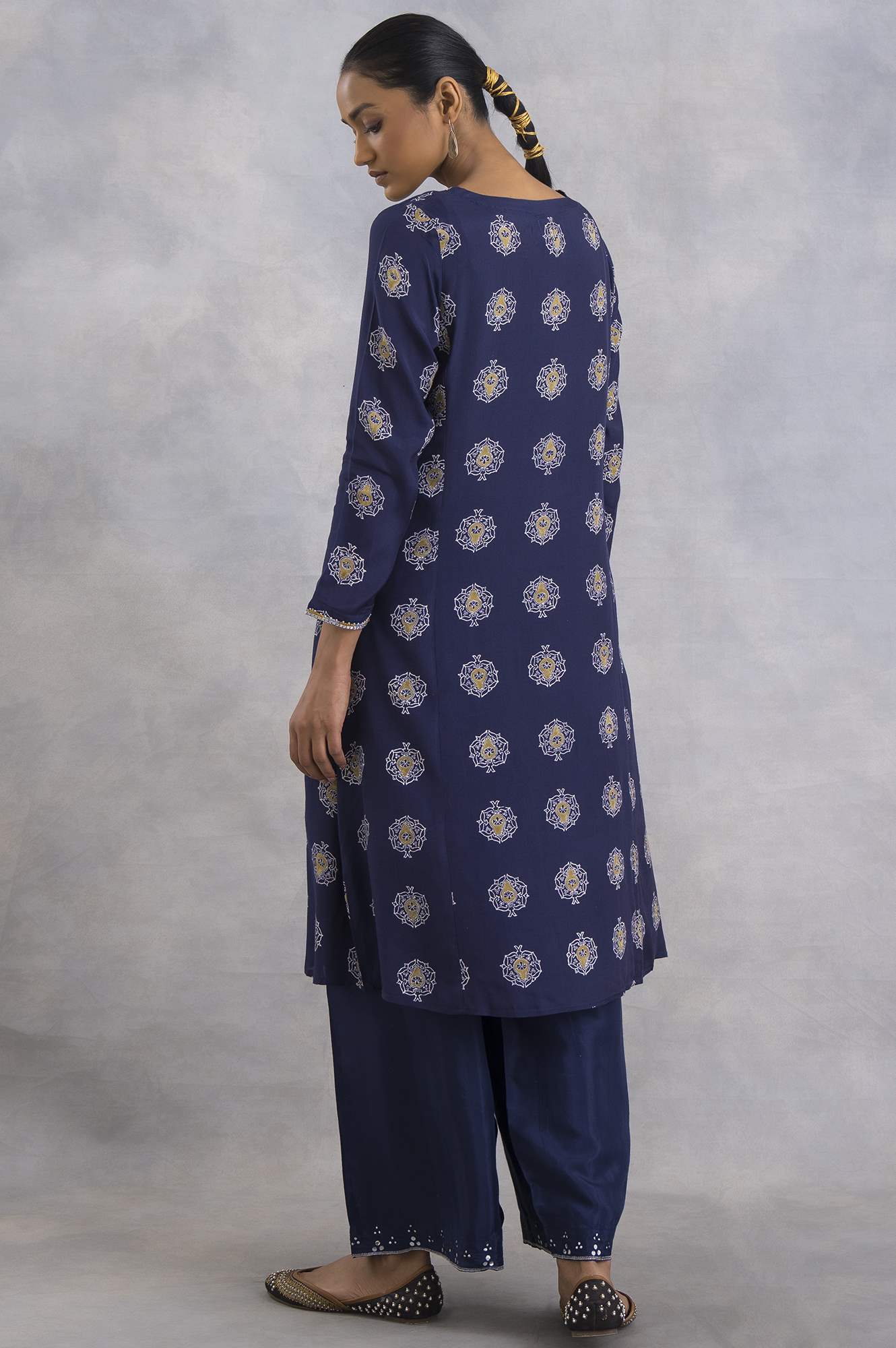 W for Woman Purple A-Line Hand Block Print kurta
